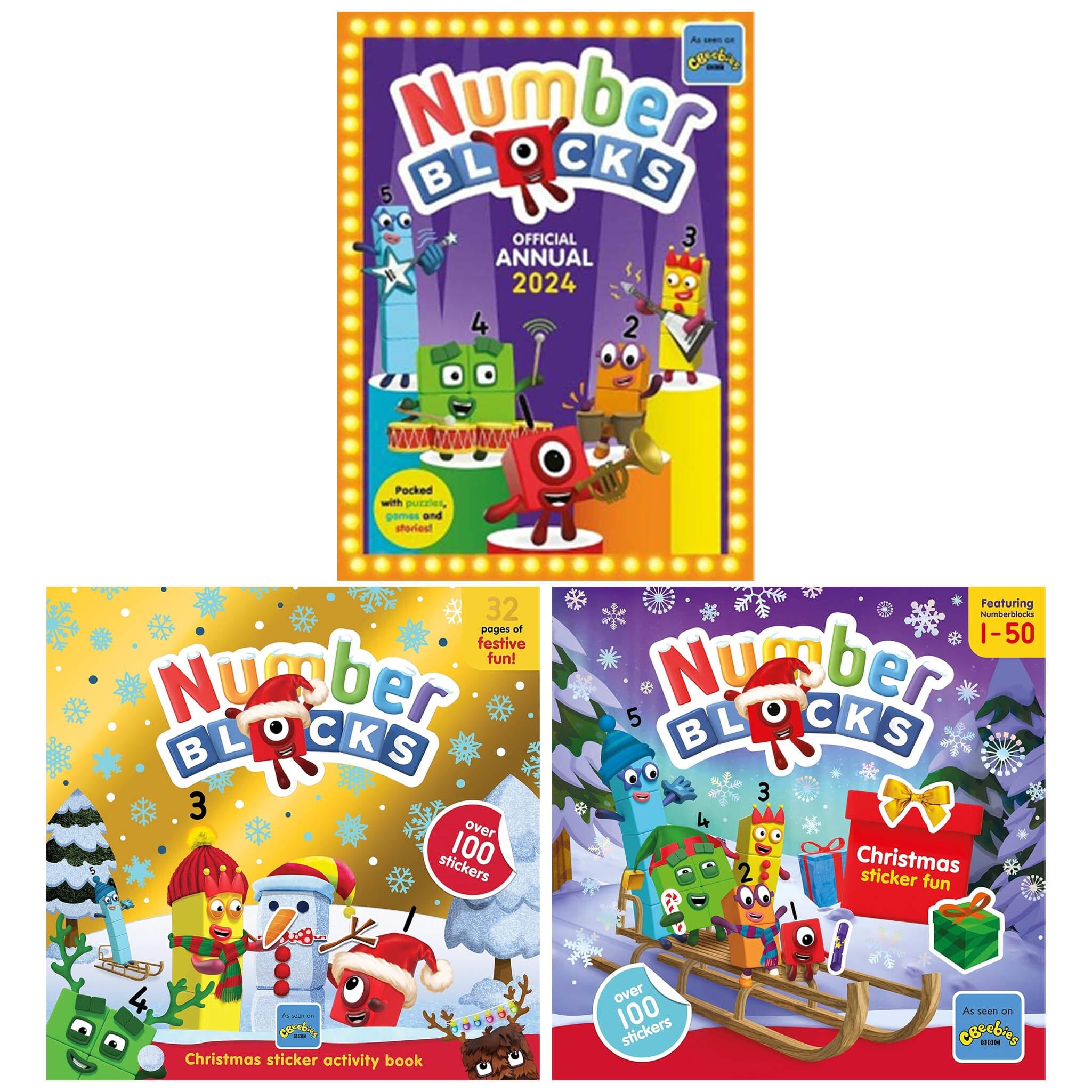 Numberblocks Annual 2024, Christmas Sticker Activity/Fun 3 Books Collection Set - Ages 3+ - Paperback/Hardback