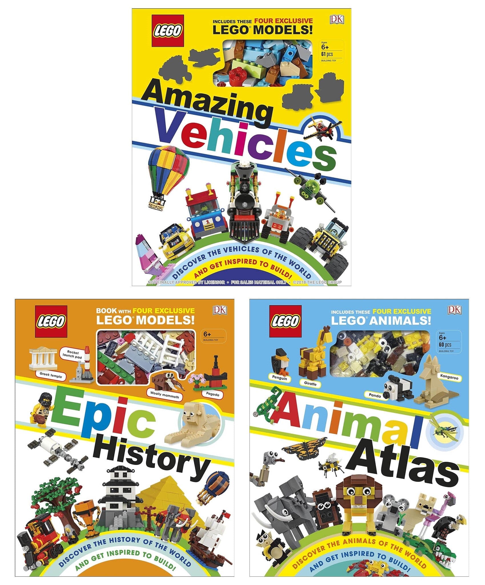 LEGO Amazing Vehicles, Animal Atlas & Epic History By Rona Skene 3 Books Collection Set - Ages 7-9 - Hardback