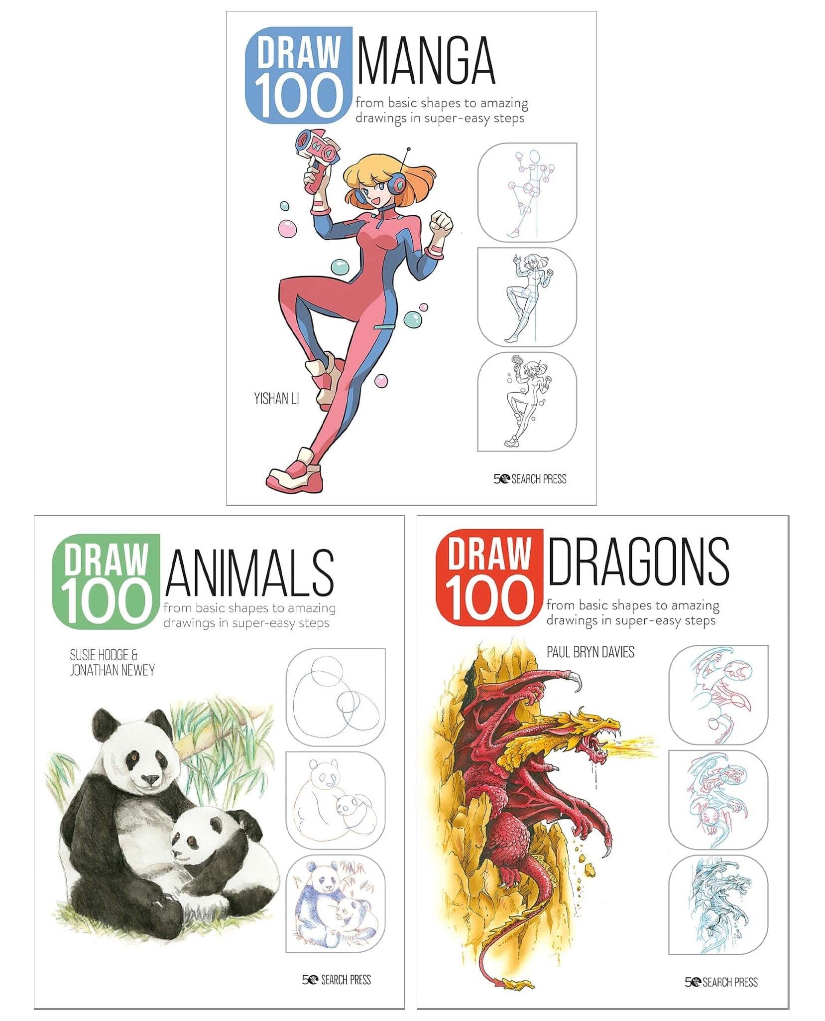 Draw 100: Manga, Dragons & Animals 3 Books Collection Set - Non Fiction - Paperback