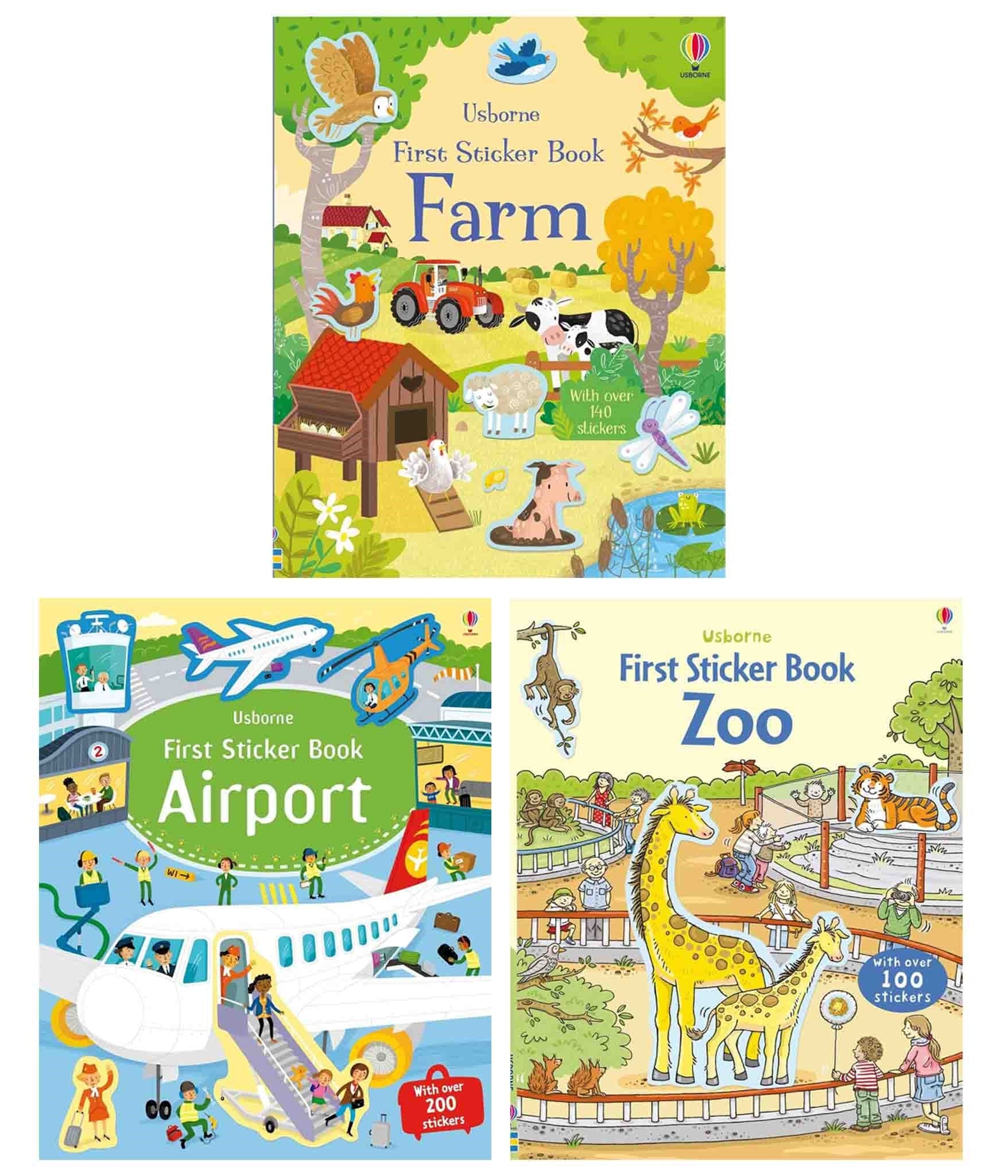 Usborne First Sticker Books: Zoo, Farm & Airport 3 Books Collection Set - Ages 2+ - Paperback