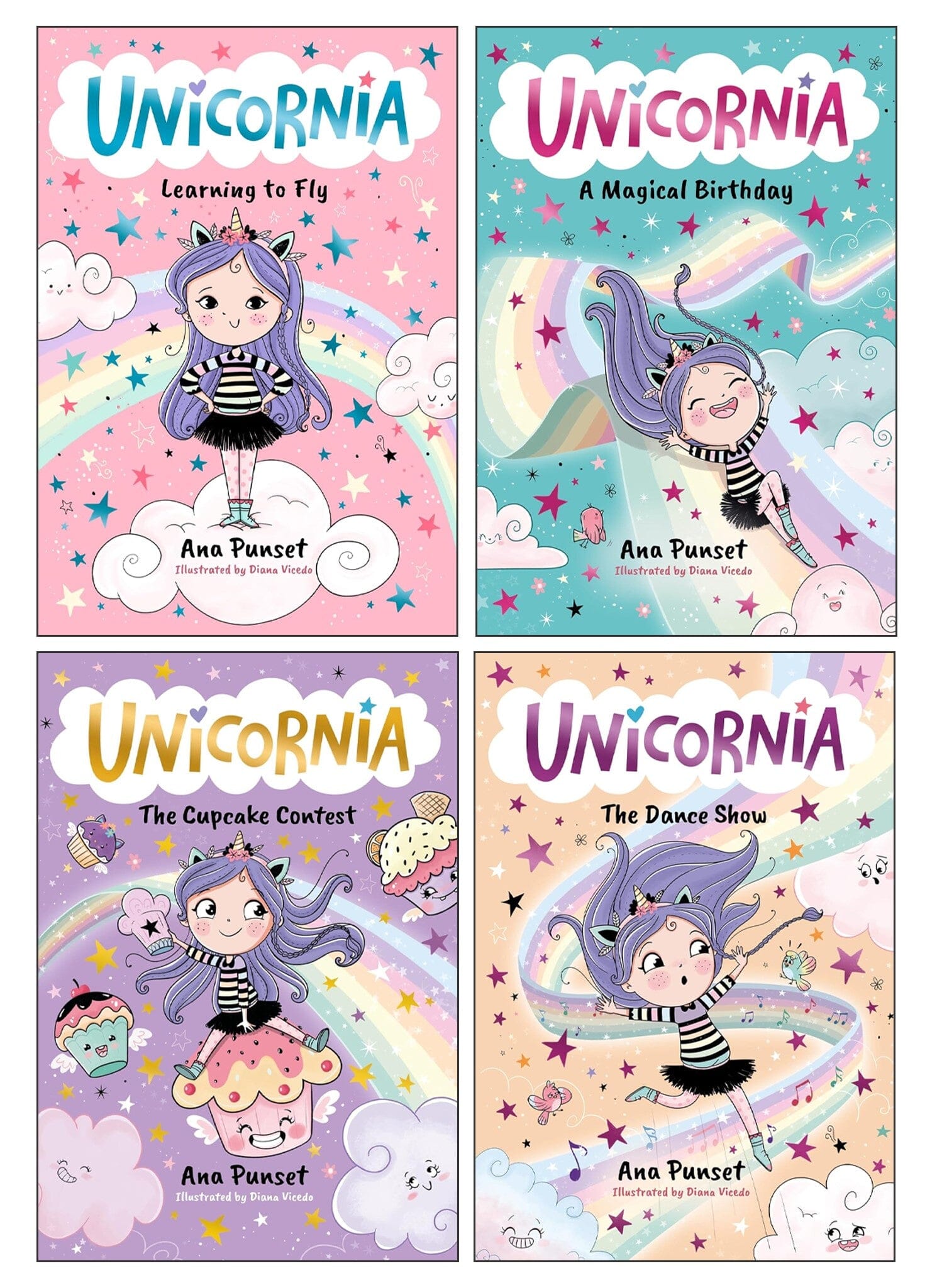 Unicornia Series: A Magical Unicorn School Fiction Story for Kids by Ana Punset Illustrated 4 Books Collection Set - Ages 5-10 - Paperback